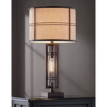 Load image into Gallery viewer, Elias Modern Industrial Table Lamp with Nightlight Oil Rubbed Bronze Off White Oatmeal Drum Shade for Living Room Bedroom Bedside Nightstand Office - Franklin Iron Works
