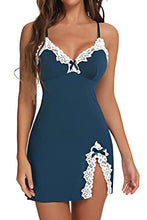 Load image into Gallery viewer, Aranmei Women Sexy Lace Chemise Nightgown Sleepwear V Neck Full Slip Babydoll Lingerie Sleep Dress(Indigo Blue Medium)

