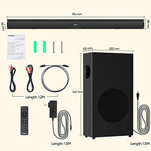 Load image into Gallery viewer, Saiyin Sound Bars for TV with Subwoofer, 100W Soundbar 2.1 CH Surround Sound System, DSP Home Theater Audio, Bluetooth 5.0/Optical/RCA Connectivity
