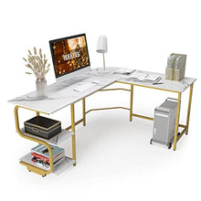 Load image into Gallery viewer, Teraves Reversible L Shaped Desk with Shelves Round Corner Computer Desk Gaming Table Workstation for Home Office
