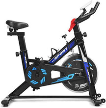 Load image into Gallery viewer, GYMAX Indoor Cycling Bike, Adjustable Exercise Bike with LCD Display, Comfortable Seat Cushion &amp; 5-Position Adjustable Saddle, Professional Exercise Bike for Home Office Gym (Black+Blue)
