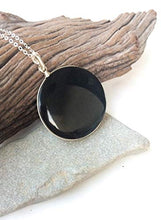 Load image into Gallery viewer, Obsidian pendant, Natural black Obsidian, volcanic lava, sterling silver obsidian pendant, Round Obsidian pendant, Boho, Mexican Obsidian
