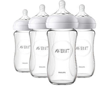 Load image into Gallery viewer, Philips Avent Natural Glass Baby Bottle, Clear, 9oz, 4pk, SCF703/47
