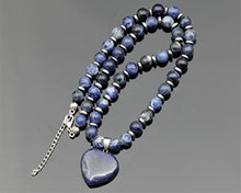 Load image into Gallery viewer, ElisaJewelryArt - Natural Sodalite Heart Pendant Sodalite Crystal Beaded Necklace Genuine Gemstone Calming Stone Clasp Closure Necklace Unisex Necklace (18, Sodalite)
