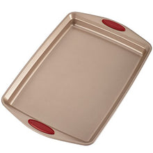 Load image into Gallery viewer, Rachael Ray 52410 Cucina Nonstick Bakeware Set with Baking Pans, Baking Sheets, Cookie Sheets, Cake Pan, Muffin Pan and Bread Pan - 10 Piece, Latte Brown with Cranberry Red Grip
