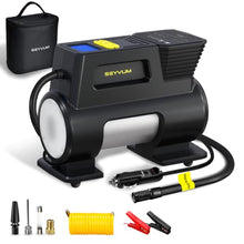 Load image into Gallery viewer, SEYVUM Tire Inflator Portable Air Compressor, [Suitable for Trucks &amp; 150PSI Fast Inflation] Car Tire Pump with Digital Pressure Gauge and Two Powerful Motor, 12V DC Auto Air Pump for Car, RV, Bicycles
