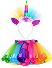 Load image into Gallery viewer, LYLKD Little Girls Layered Rainbow Tutu Skirts with Unicorn Horn Headband

