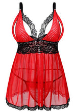 Load image into Gallery viewer, Donnalla Women's Sexy Plus Size Lingerie - Split Cup Lace Babydoll Sleepwear Chemise Set (Red,4XL)
