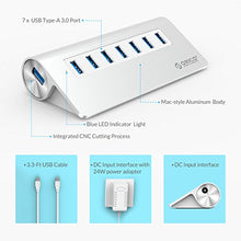 Load image into Gallery viewer, ORICO Aluminum 7 Port Super Speed USB3.0 Hub with 24W(12V/2A) Power Adapter and 3.3Ft. USB3.0 Cable Cord for iMac MacBook PC Laptop

