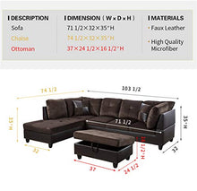 Load image into Gallery viewer, Ainehome 3 PCS Living Room Set, Sectional Sofa Set, Sectional Sofa in Home, with Storage Ottoman and Matching Pillows (Left Hand Facing, Chocolate)
