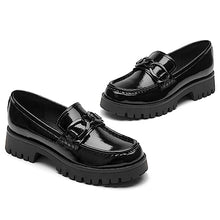 Load image into Gallery viewer, VERDASCO Platform Loafers for Women Leather Chunky Heel Lug Sole Shoes Womens Penny Loafers Comfort Slip On Round Toe Office Work Shoes Fashion Dress Shoes for Women（Black with Chain, 8）
