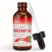 Load image into Gallery viewer, 100% Pure Rosehip Oil - 2 OZ - Certified ORGANIC - Cold pressed &amp; unrefined - NON Greasy HIGH absorbency - Use daily - Anti ageing, nourishes, hydrates and visibly reduces fine lines, scars, stretch marks and skin pigmentations - Suitable for all skin typ
