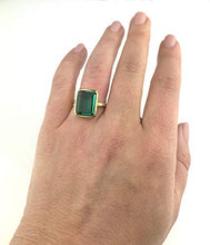 Load image into Gallery viewer, Rectangular Green Tourmaline ring, stackable ring, Vermeil Gold or sterling silver, bezel set ring, oval ring, Dark green gemstone ring, October Birthstone ring
