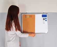 Load image into Gallery viewer, Combination Whiteboard Bulletin Board Set - 24 x 18" Dry Erase/Cork Board with 1 Magnetic Dry Eraser, 2 Markers, 2 Magnets and 10 Thumb Tacks - Small Combo Tack White Board for Home Office Desk
