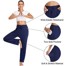 Load image into Gallery viewer, Envlon Womens Yoga Pants Soft Lightweight Stretch Lounge Pants Loose Straight Athletic Pants with Pockets Navy-Blue

