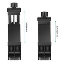 Load image into Gallery viewer, Neewer Smartphone Holder Vertical Bracket with 1/4-inch Tripod Mount - Phone Clip Tripod Adapter for iPhone X 8 7 Plus 7 6 Plus, Samsung S8 S7 S6 and Other Phones Within 1.9-3.9 inches Width (Black)
