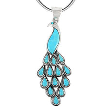 Load image into Gallery viewer, Peacock in Turquoise Pendant Necklace 925 Sterling Silver &amp; Genuine Turquoise 20" (Turquoise)
