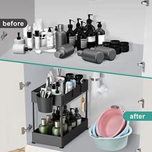 Load image into Gallery viewer, Giergt Under Sink Organizers and Storage, Bathroom Organizer Under Sink, 2-Tier Organizer with 6 Hooks, Multi-purpose Under Bathroom Sink Storage, Black Under Sink Shelf Organizer Rack
