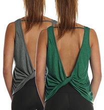 Load image into Gallery viewer, icyzone Workout Tank Tops for Women - Open Back Strappy Athletic Tanks, Yoga Tops, Gym Shirts(Pack of 2) (S, Charcoal/Army)
