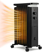 Load image into Gallery viewer, GOFLAME Oil Filled Radiator Heater, 1500W Electric Portable Space Heater with 3 Heat Settings and Built-In Thermostat, Oil Heater with Wheels, Tip-Over &amp; Overheat Protection for Home Office (Black)
