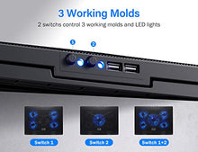 Load image into Gallery viewer, Kootek Laptop Cooling Pad 12"-17" Cooler Pad Chill Mat 5 Quiet Fans LED Lights and 2 USB 2.0 Ports Adjustable Mounts Laptop Stand Height Angle, Blue
