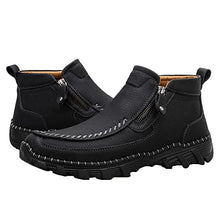 Load image into Gallery viewer, Govicta Leather Ankle Boots Hand Stitching Casual Loafers Boots for Men Slip On Driving Shoes Side Zipper Non Slip Comfy Black Regular Size 10.5
