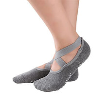 Load image into Gallery viewer, JKLO 3 Pairs Women Bandage Yoga Socks Quick-Dry Damping Pilates Ballet Socks Good Grip for Women Cotton Socks 908 (Color : Style 4 Brown, Size : 3 Pairs One Size)
