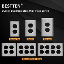 Load image into Gallery viewer, [10 Pack] BESTTEN Duplex Receptacle Metal Wall Plate with Ｗhite or Clear Plastic Film, 1 Gang Standard Industrial Stainless Steel Outlet Cover, Durable Corrosion Resistant, Brushed Finish, Silver

