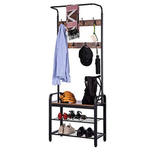 Load image into Gallery viewer, VIVOHOME 3-in-1 Entryway Hall Tree, Heavy Duty MDF Stand Coat Rack with Storage Bench, Industrial Wood Furniture with Stable Metal Frame, 8 Hooks
