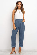 Load image into Gallery viewer, NIMIN Women's High Waisted Pants Loose Straight Leg Corduroy Pants Comfy Fall Clothes Casual Pants with Pockets Blue Grey Small
