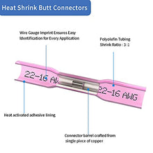 Load image into Gallery viewer, 100 Pcs Red Heat Shrink Butt Connectors, 22-16 AWG Marine Grade Insulated Crimp Wire Connectors, Waterproof Electrical Connectors Butt Splice for Boat Truck Wiring
