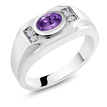 Load image into Gallery viewer, Gem Stone King Sterling Silver Oval Purple Amethyst &amp; White Created Sapphire Men's Ring 1.26 cttw (Size 7)
