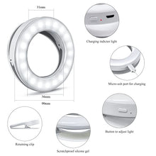 Load image into Gallery viewer, Selfie Ring Light, Rechargeable Selfie Fill Light with Retaining Clip On, Video Conference Light for Phone, Laptop, Zoom Meeting, Make up
