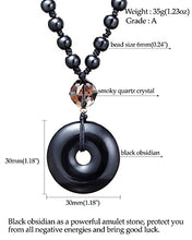 Load image into Gallery viewer, Jewever Black Obsidian Peace Buckle with Smoky Quartz Necklaces for Women and Men Beaded Necklace Spiritural Pendant Crystals and Healing Stones
