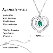 Load image into Gallery viewer, Agvana May Birthstone Heart Necklace for Women Sterling Silver Emerald Infinity Heart Pendant Necklace Fine Jewelry Anniversary Birthday Gifts for Women Girls Wife Mom Daughter Lady Her
