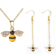 Load image into Gallery viewer, Tiny Cute Gold Bee Pendant Necklace and Earrings Jewelry Set, ALUOR Fashion Charm Crystal Rhinestone Enamel Honeybee Bumble Bee Pendant Jewelry Women Girl Gifts (Yellow)
