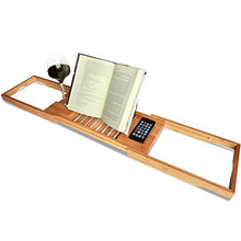 Load image into Gallery viewer, Wine Rack H Luxury Bamboo Bathtub Caddy Bath Tub Tray with Extending Sides Built in Book Tablet Holder Cellphone Tray &amp; Integrated Wineglass Holder and Other Accessories Placement
