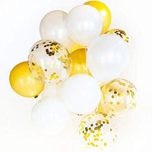 Load image into Gallery viewer, 50 Pieces Gold, White and Gold Confetti Balloons | PREFILLED 14 Inch Latex, Metallic, Confetti Balloons for Party, Decorations, Wedding &amp; Bridal (with Ribbon)
