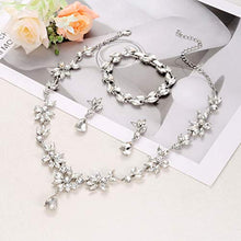 Load image into Gallery viewer, Florideco Wedding Bridal Jewelry Set for Women Rhinestone Necklace Bracelet Earrings Set Bridesmaid Crystal Jewelry
