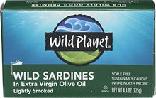 Load image into Gallery viewer, Wild Planet Wild Sardines in Extra Virgin Olive Oil, Lightly Smoked, Keto and Paleo, 4.4 Ounce (Pack of 12)
