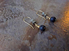 Load image into Gallery viewer, Pyrite and Lava Stone Essential Oil Diffuser Long Hook Earrings Gold
