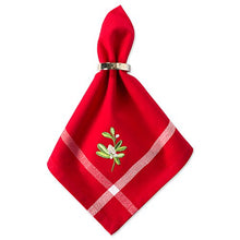 Load image into Gallery viewer, DII Embroidered Corner Christmas &amp; Holiday Tabletop Collection, Napkin Set, Mistletoe 6 Piece
