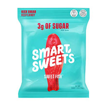 Load image into Gallery viewer, SmartSweets Sweet Fish, Candy with Low Sugar (3g), Low Calorie (100), No Artificial Sweeteners, Vegan, Plant-Based, Gluten-Free, Non-GMO, Healthy Snack for Kids &amp; Adults, 1.8oz (Pack of 12)
