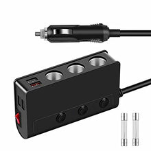 Load image into Gallery viewer, Amiss 3-Socket Car Power DC Outlet with 4USB Cigarette Lighter Adapter, 180w 12v/24v, Quick Charge 3.0 Car Charger with LED Voltage Display, Upgraded On Off Switch, Car Interior Accessories - Black
