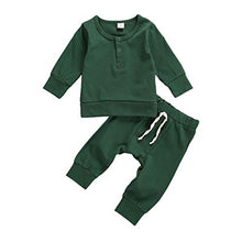 Load image into Gallery viewer, Kuriozud Baby Boy Girl Pajamas Set Organic Cotton Plain Sleepwear Infant 2 Piece PJS(Button Green, 6-12 Months)
