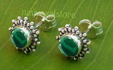 Load image into Gallery viewer, 925 Sterling Silver Green Malachite Stud Post Earrings - Malachite Stone Gemstone Stud Earring Gift Jewellery For Girl women
