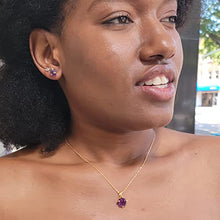 Load image into Gallery viewer, Natural raw amethyst stud earrings with yellow gold over 925 sterling silver, 6 to 7mm rough genuine February birthstone gift for her, Uniquelan Jewelry (amethyst)
