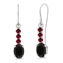 Load image into Gallery viewer, Gem Stone King 1.08 Ct Oval Black Onyx Red Created Ruby 10K White Gold Earrings
