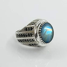 Load image into Gallery viewer, Rainbow Moonstone Mens Ring - Men's Rainbow Moonstone Wedding Ring - Natural Moonstone Ring - Moonstone Jewelry - June Birthstone Ring - Heavy Silver Signet Ring - Ring For Him
