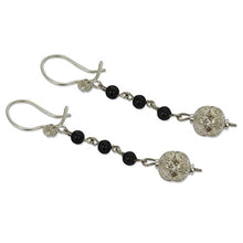 Load image into Gallery viewer, NOVICA Obsidian .925 Sterling Silver Dangle Hook Earrings 'Cosmic Spheres''

